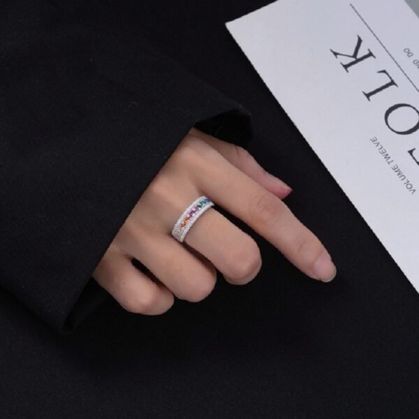 Wave Set Emerald Cut Rainbow Cubic Zirconia Ring