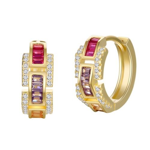 Wide Hollow Rainbow Cubic Zirconia Hoop Earrings