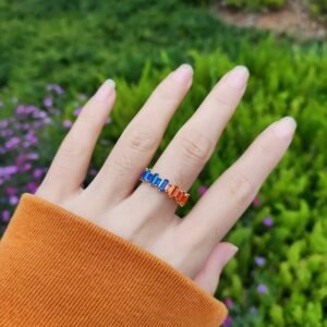 S925 Rectangular Shaped Rainbow CZ Fashion Ring