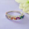 Emerald Cut Rainbow CZ Cross Design Band