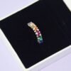 Emerald Cut Rainbow CZ Cross Design Band