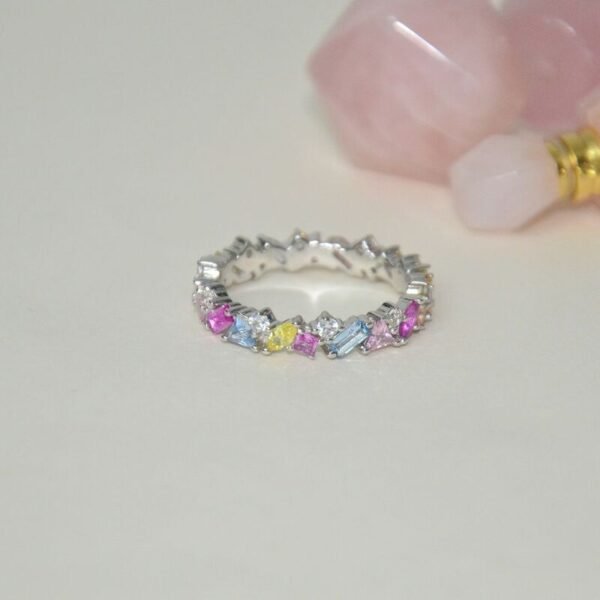 Geometry Rainbow Cubic Zirconia Ring Band