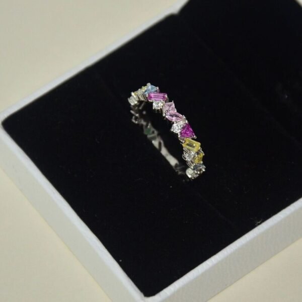 Geometry Rainbow Cubic Zirconia Ring Band