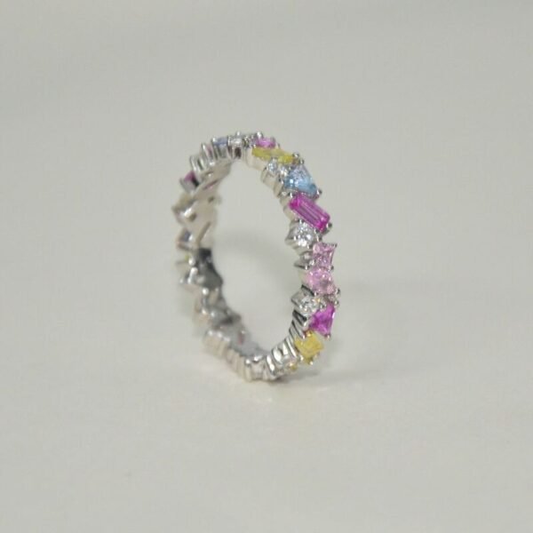 Geometry Rainbow Cubic Zirconia Ring Band