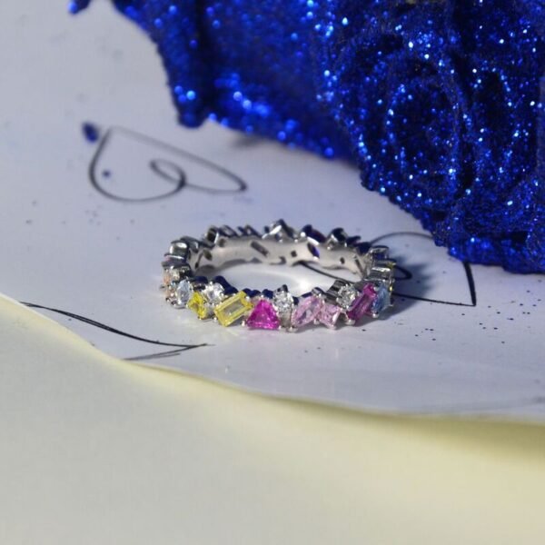 Geometry Rainbow Cubic Zirconia Ring Band