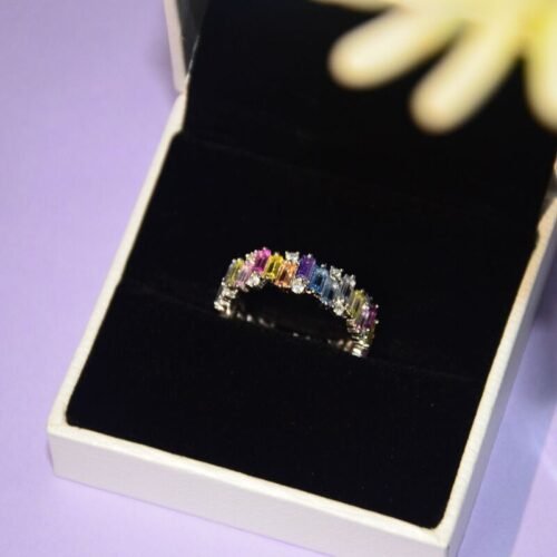 Rectangular Shaped Cubic Zirconia Rainbow Ring
