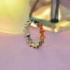 Rectangular Shaped cubic zirconia Rainbow Ring in gold plated