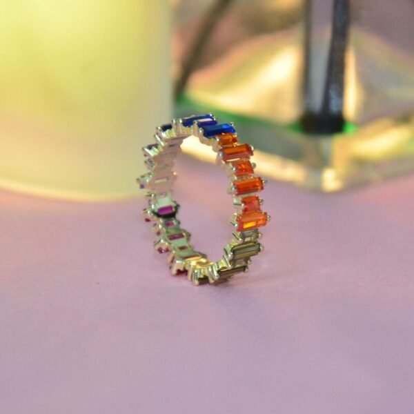 Rectangular Shaped cubic zirconia Rainbow Ring in gold plated