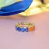 Rectangular Shaped cubic zirconia Rainbow Ring in gold plated