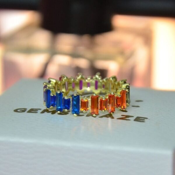 Rectangular Shaped cubic zirconia Rainbow Ring in gold plated