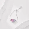 Adjustable Twin Pink Heart Shaped Cubic Zirconia Chain Ring