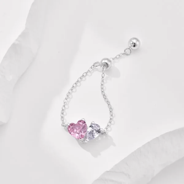 Adjustable Twin Pink Heart Shaped Cubic Zirconia Chain Ring