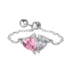 Adjustable Twin Pink Heart Shaped Cubic Zirconia Chain Ring
