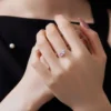 Adjustable Twin Pink Heart Shaped Cubic Zirconia Chain Ring
