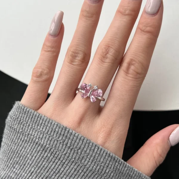 Pink Butterfly Cubic Zirconia Ring