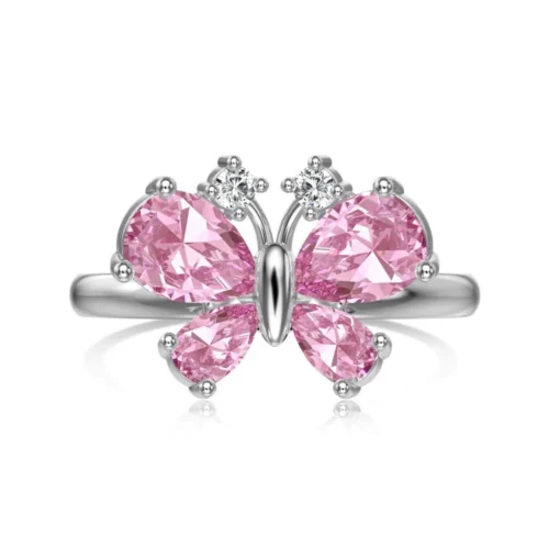 Pink Butterfly Cubic Zirconia Ring