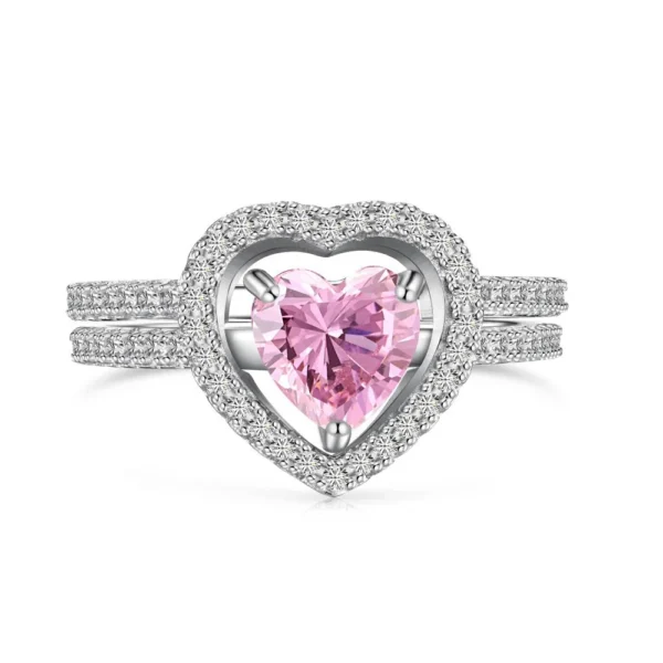 Pink Heart Shaped Cubic Zirconia Ring Set