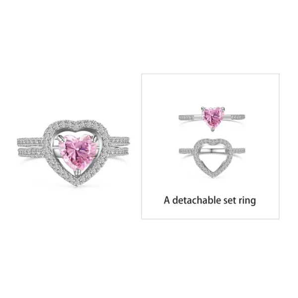 Pink Heart Shaped Cubic Zirconia Ring Set