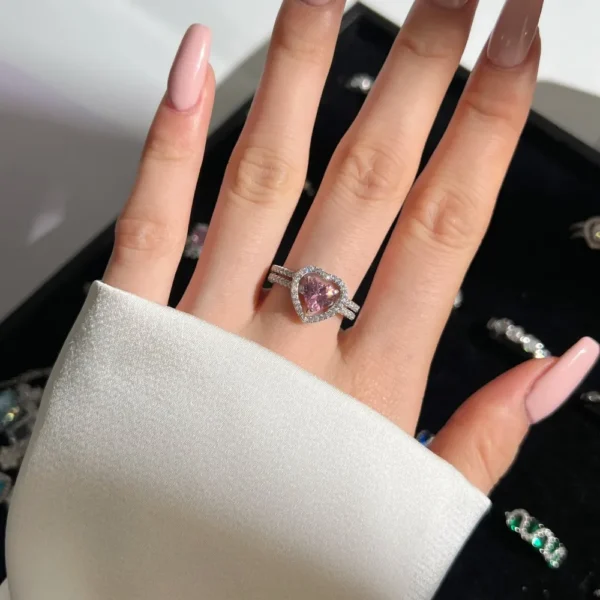 Pink Heart Shaped Cubic Zirconia Ring Set