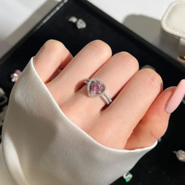 Pink Heart Shaped Cubic Zirconia Ring Set