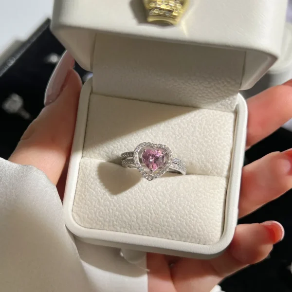 Pink Heart Shaped Cubic Zirconia Ring Set