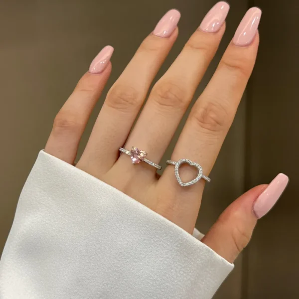Pink Heart Shaped Cubic Zirconia Ring Set