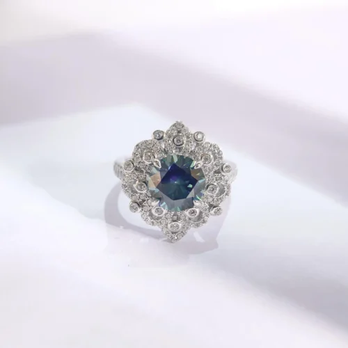 2 CT Fashion Rainbow Blue Round Moissanite Ring