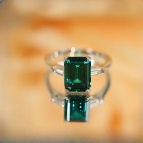 4 CT Emerald Cut Green Moissanite Three Stone Ring 8