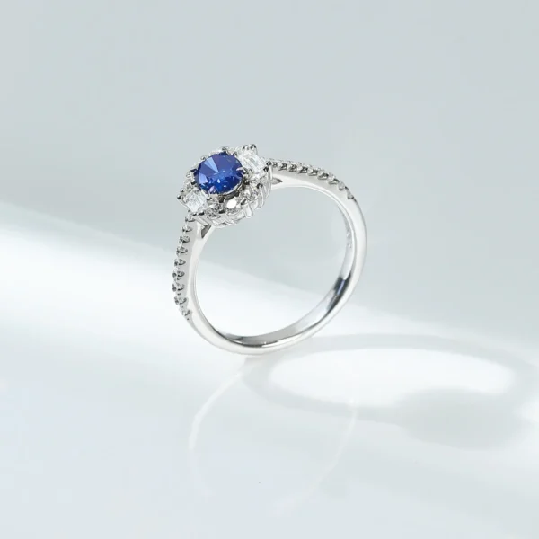 1 CT Oval Blue Moissanite Ring with Halo and Pave Band (4)