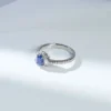 1 CT Oval Blue Moissanite Ring with Halo and Pave Band (4)