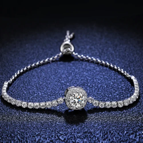 1 Carat Cushion Halo Moissanite Adjustable Tennis Bracelet