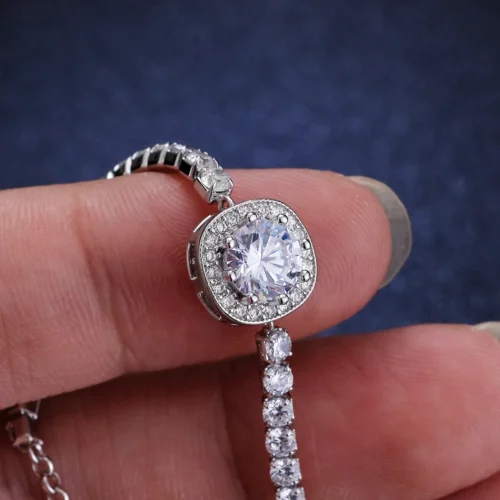 1 Carat Cushion Halo Moissanite Adjustable Tennis Bracelet