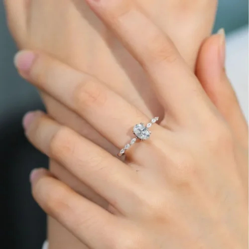 1 Carat Oval Moissanite Ring With Side Stone