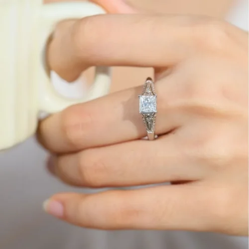 1 Carat Princess Cut Vintage Moissanite Ring