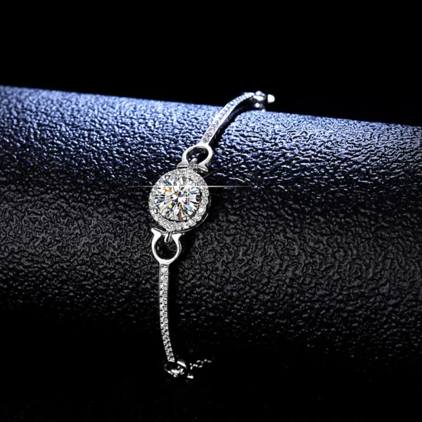 1 Carat Round Halo Moissanite Chain Bracelet