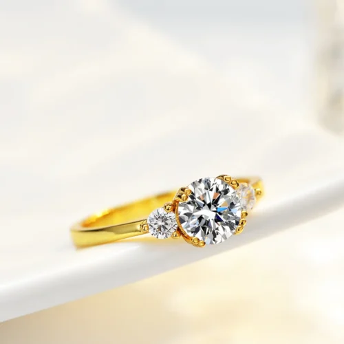 1 Carat Round Moissanite Three Stone Ring