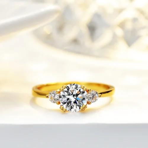 1 Carat Round Moissanite Three Stone Ring