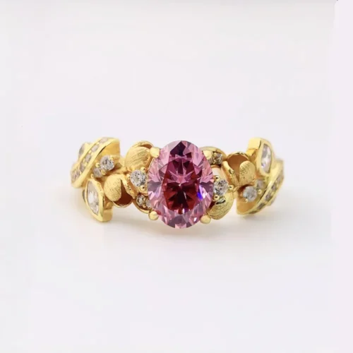 1.5 Carat Oval Vintage Brushed Pink Moissanite Ring