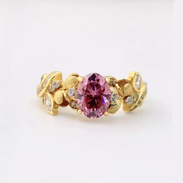 1.5 Carat Oval Vintage Brushed Pink Moissanite Ring