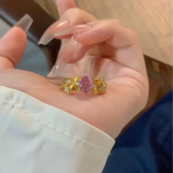 1.5 Carat Oval Vintage Brushed Pink Moissanite Ring