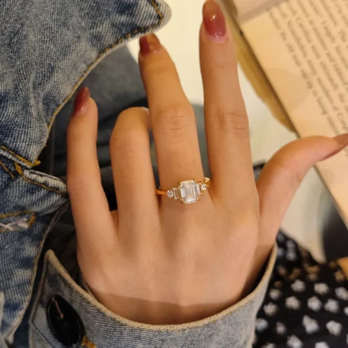 2 CT Emerald Cut Moissanite Ring In Gold Plated