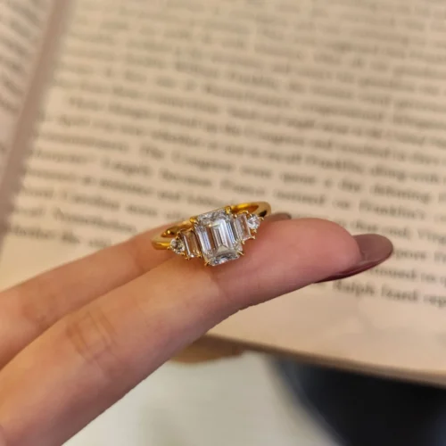2 CT Emerald Cut Moissanite Ring In Gold Plated