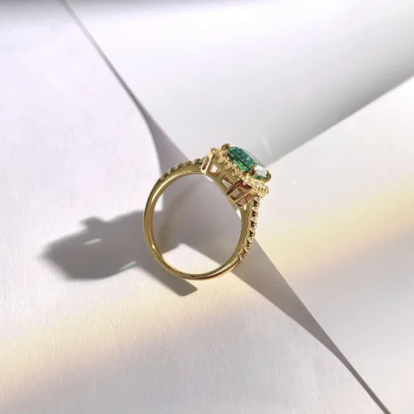 3 CT Halo Band Emerald Cut Green Moissanite Ring (1)