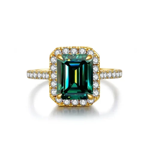 3 CT Halo Band Emerald Cut Green Moissanite Ring (1)