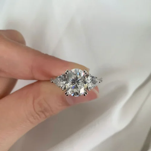 3 Carat Oval Moissanite Three Stone Ring