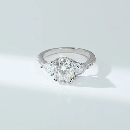 3 Carat Oval Moissanite Three Stone Ring