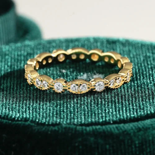 Vintage-Inspired Marquise Eternity Round Moissanite Ring