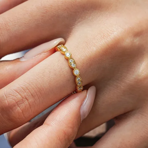 Vintage-Inspired Marquise Eternity Round Moissanite Ring