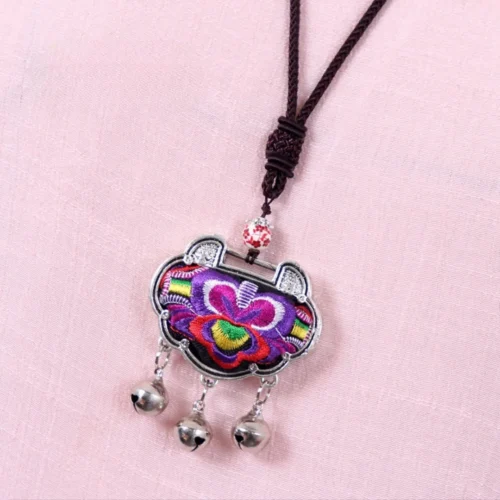 Handmade Chinese Embroidery Necklace with Bells