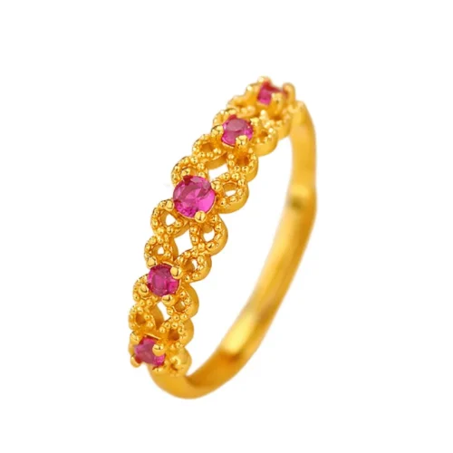 Gold Plated Floral Cubic Zirconia Band Ring (1)